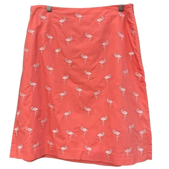 Talbots Coral Flamingo Embroidered Skirt Size 6 Cotton Lined - Picture 2 of 7